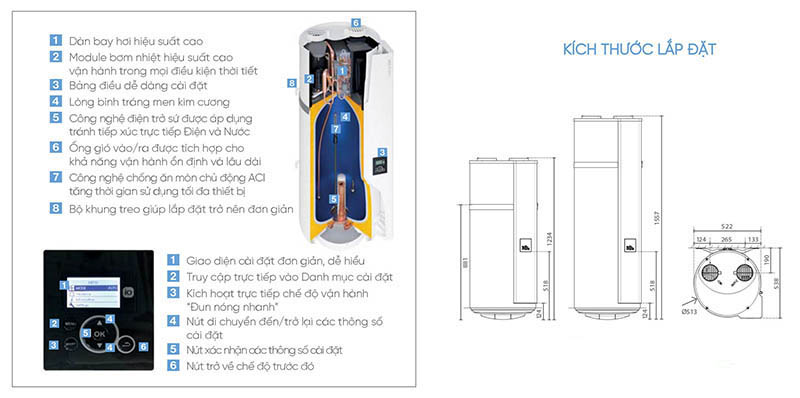 may bom nhiet heat pump atlantic calypso vm 03 1599878250 - Máy bơm nhiệt treo tường Calypso VM công suất 100L/h ATLANTIC