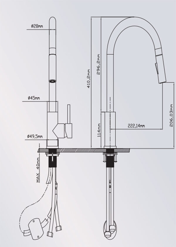 kich thuoc voi rua grob gf304 pchm - Vòi rửa Grob GF304-PCHM