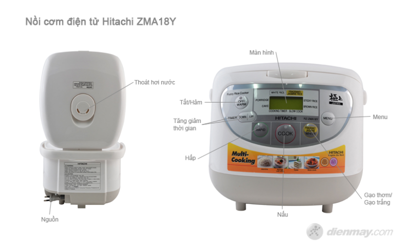 Nồi cơm điện tử Hitachi RZ-ZMA18Y (1.8L)