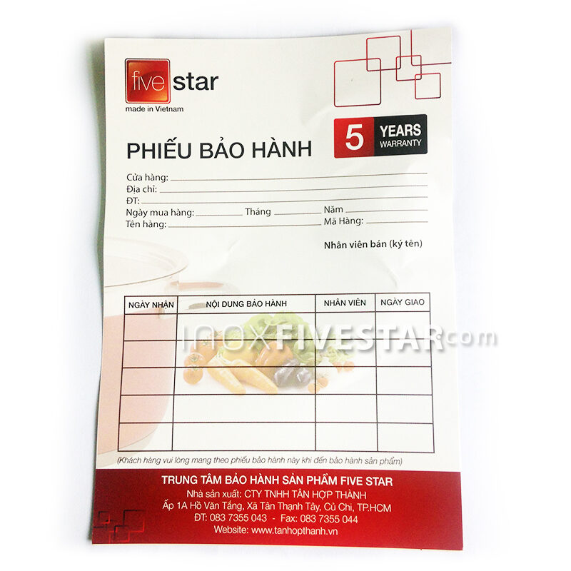 phieu bao hanh fivestar 1 - Nồi hầm inox 36cm Fivestar