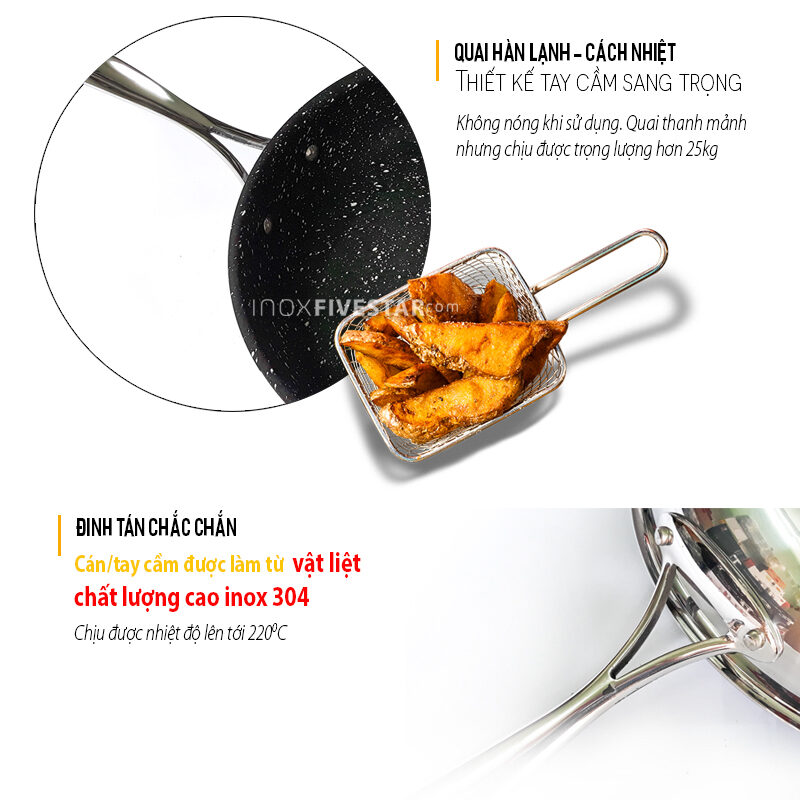 review chao chong dinh inox 304 1 - Chảo Chống Dính inox 304 Fivestar 3 lớp 22cm