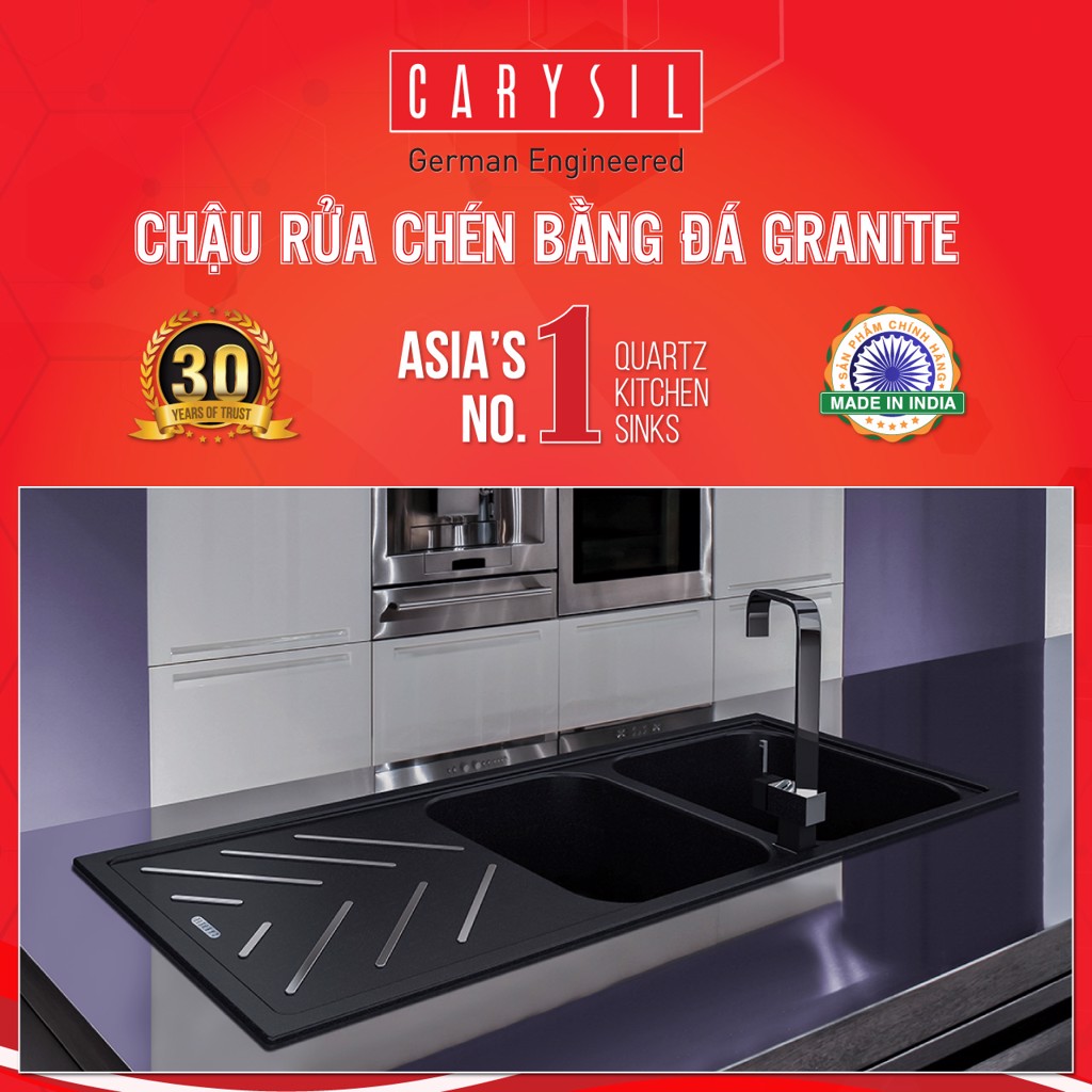 Bồn rửa chén bằng đá granite 2 hố có cánh Beethoven D200 - BEC2 CARYSIL