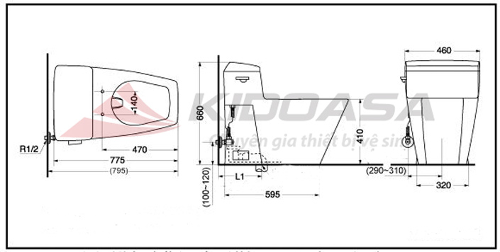 Bản vẽ kỹ thuật của TOTO CW310B#HG