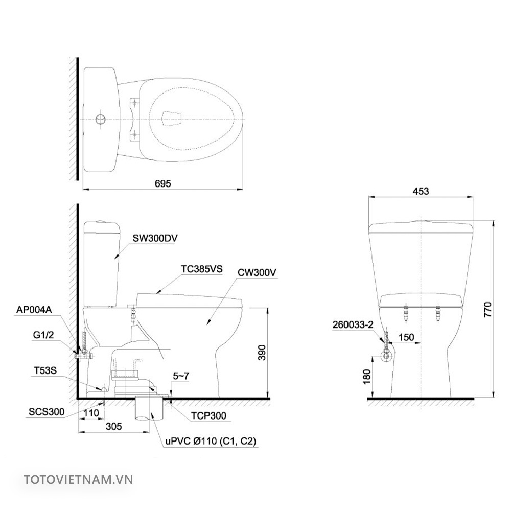 Bản vẽ kỹ thuật TOTO CS300DRE4