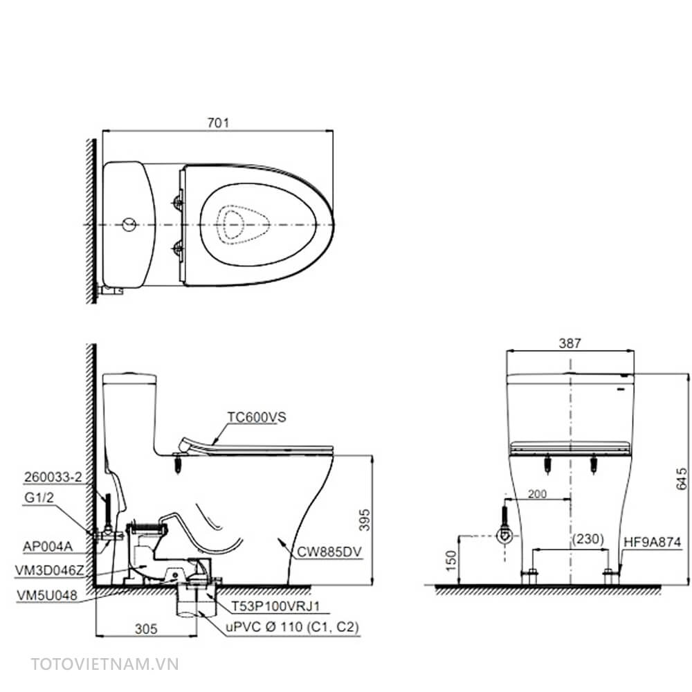 Bản vẽ kỹ thuật TOTO MS885DT8