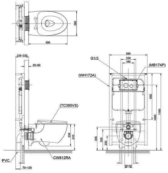 Bản vẽ kỹ thuật bồn cầu TOTO CW812RA/TCF4911Z