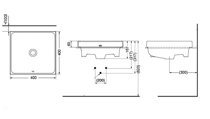 Bản vẽ kỹ thuật sản phẩm lavabo đặt bàn TOTO LW1714B