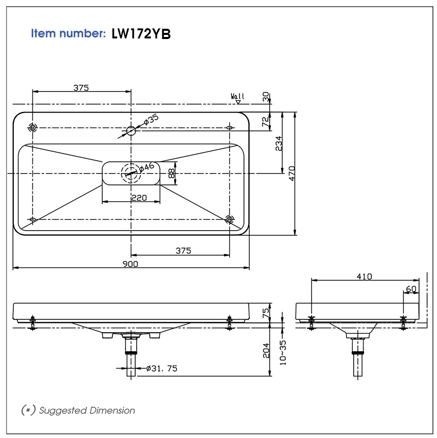 Bản vẽ kỹ thuật sản phẩm lavabo đặt bàn TOTO LW172YB