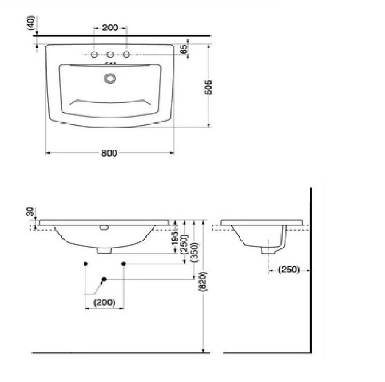 Bản vẽ kỹ thuật lavabo dương vành TOTO LW311B/HN