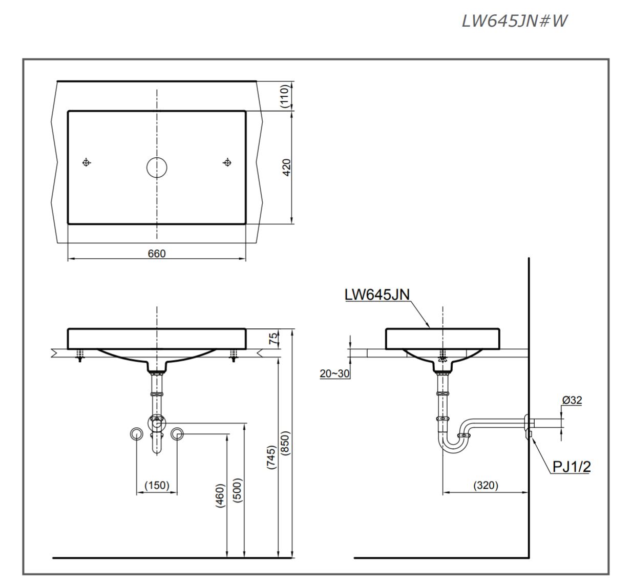 Bản vẽ kỹ thuật lavabo đặt bàn TOTO LW645JNW/F