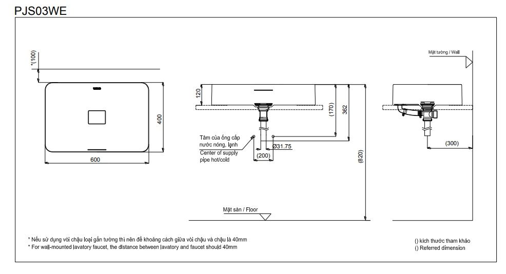 Bản vẽ kỹ thuật lavabo đặt bàn TOTO PJS03WE#GW