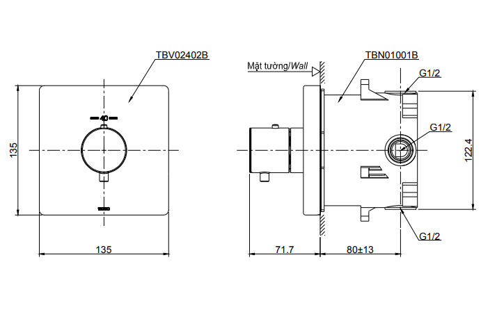 Bản vẽ kỹ thuật van điều chỉnh nhiệt độ TOTO TBV02402B/TBN01001B