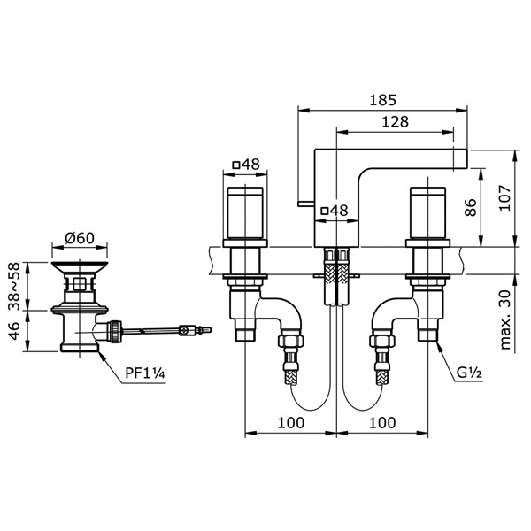 Bản vẽ kỹ thuật vòi lavabo nóng lạnh TOTO TX119LI