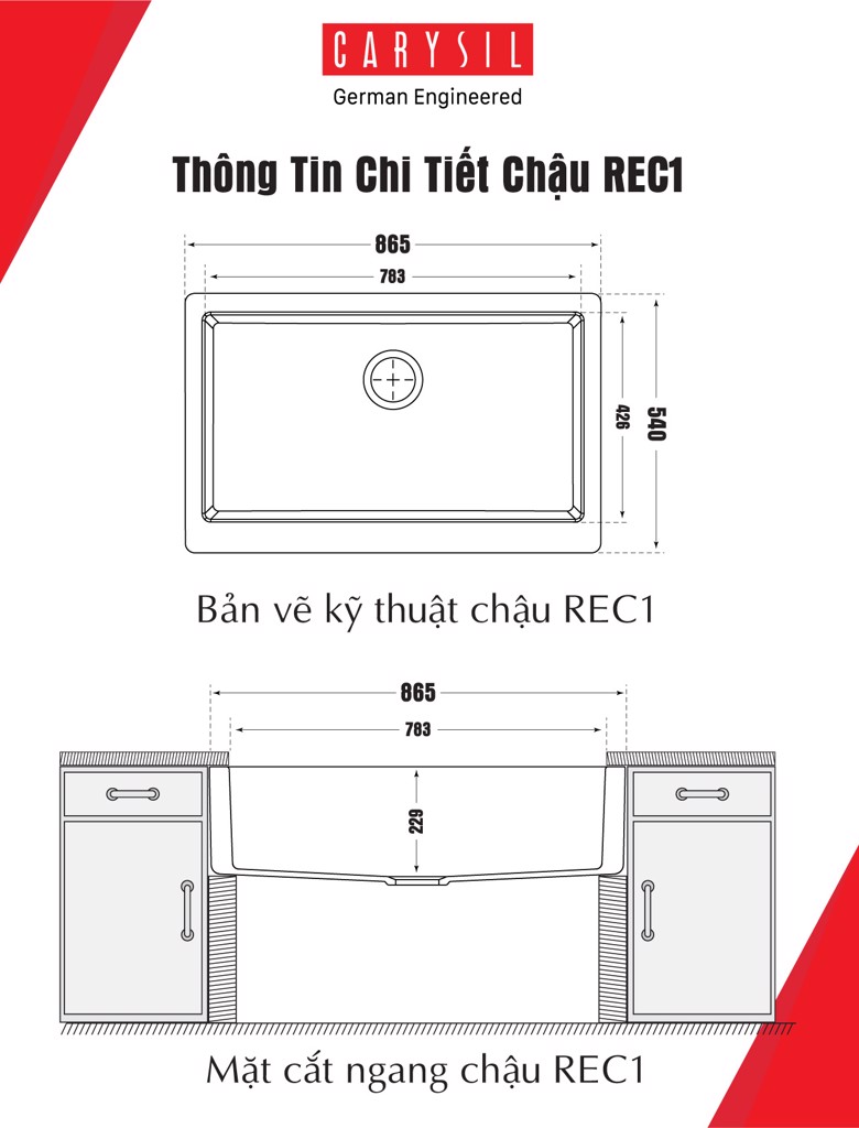 chậu rửa chén bằng đá Apronsink Farmhouse Style REC1 Carysil