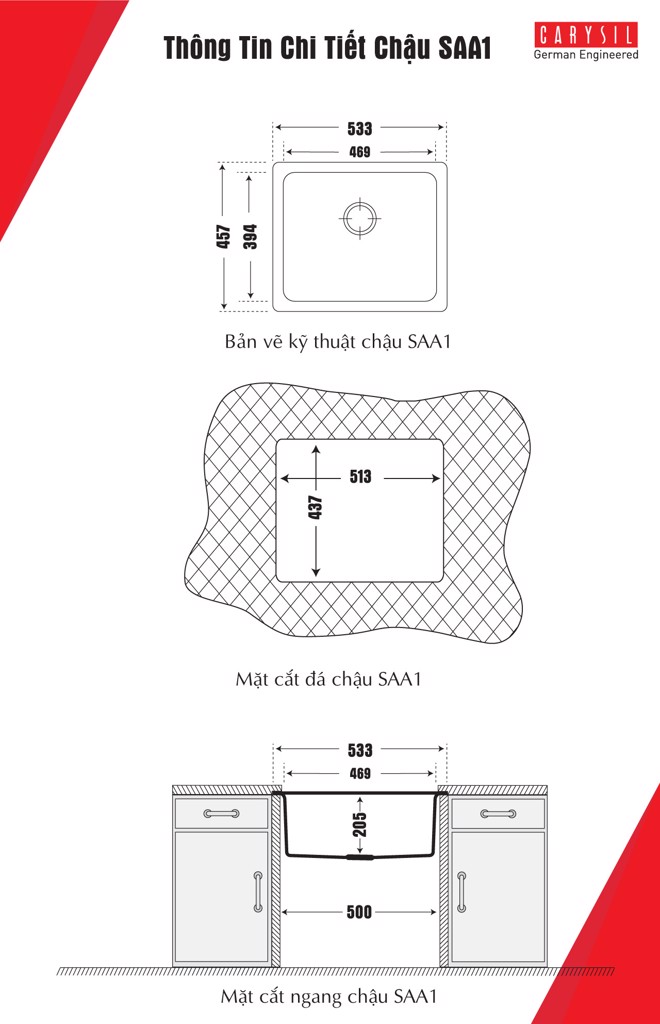 chậu đá granite 1 hố Carysil SAA1