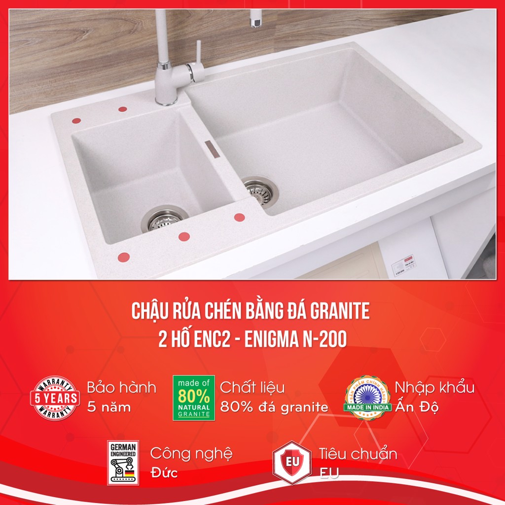 chậu rửa chén bằng đá granite 2 hố ENC2 Carysil