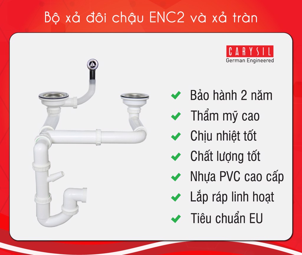 chậu rửa chén bằng đá granite 2 hố ENC2 Carysil