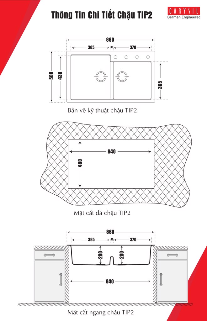 chậu rửa chén bằng đá granite TIP2