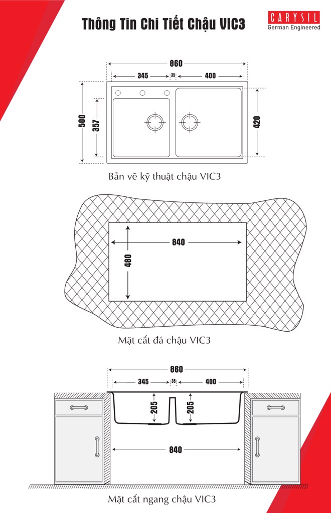 chậu rửa chén bằng đá granite VIC3