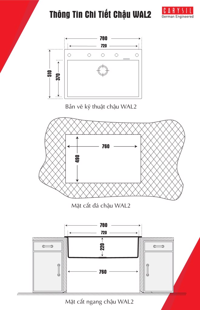 Chậu rửa chén bằng đá granite WAL2