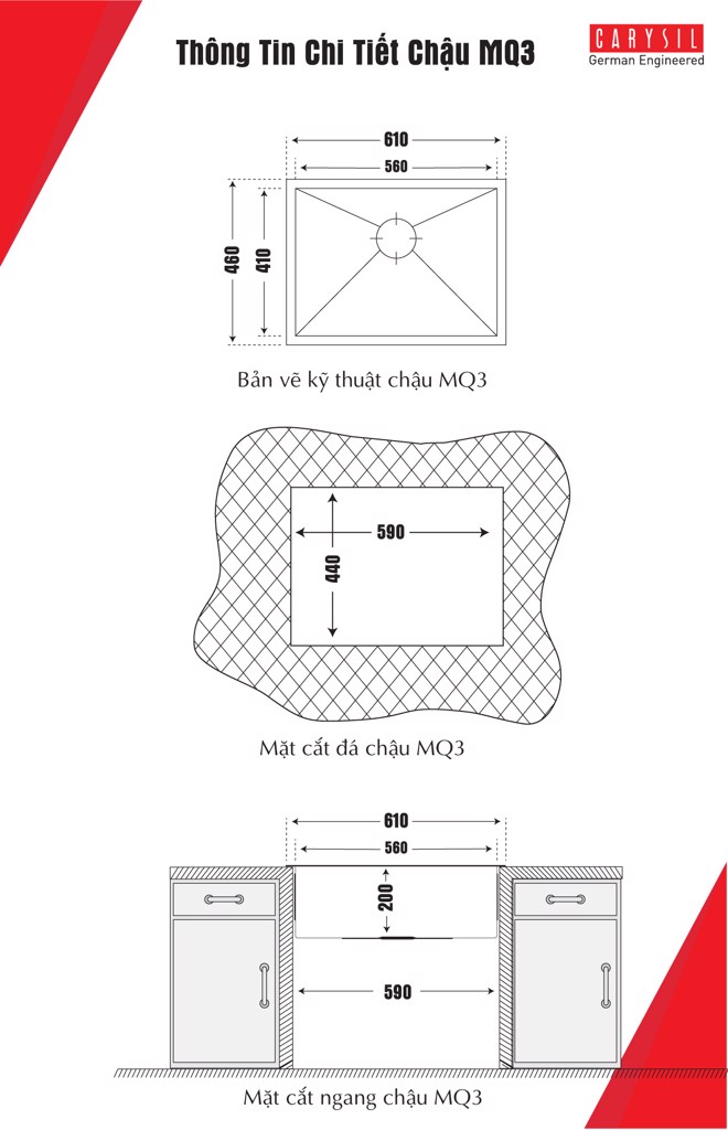 Chậu Rửa Chén Inox304 Carysil IA-MQ3