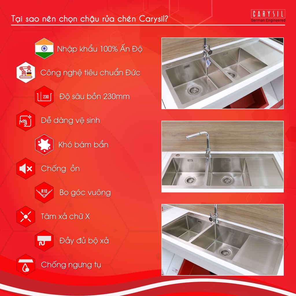 chậu rửa chén bằng inox304 Carysil