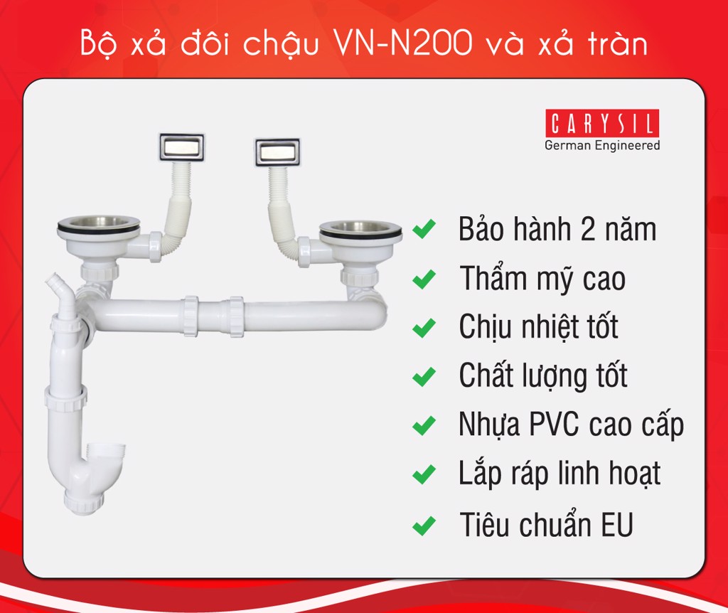 chậu rửa chén bằng inox304 Carysil VN-N200