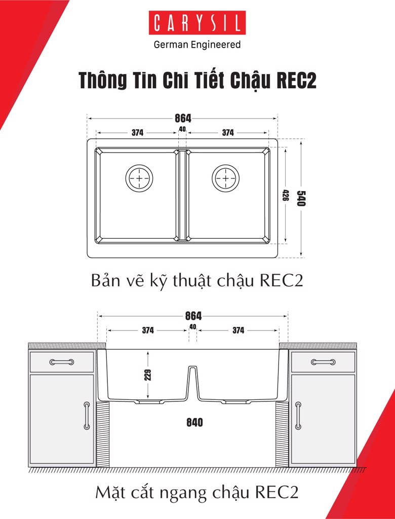 Bồn Rửa Chén Bằng Đá Nhân Tạo RETRO A 50-50 - REC2