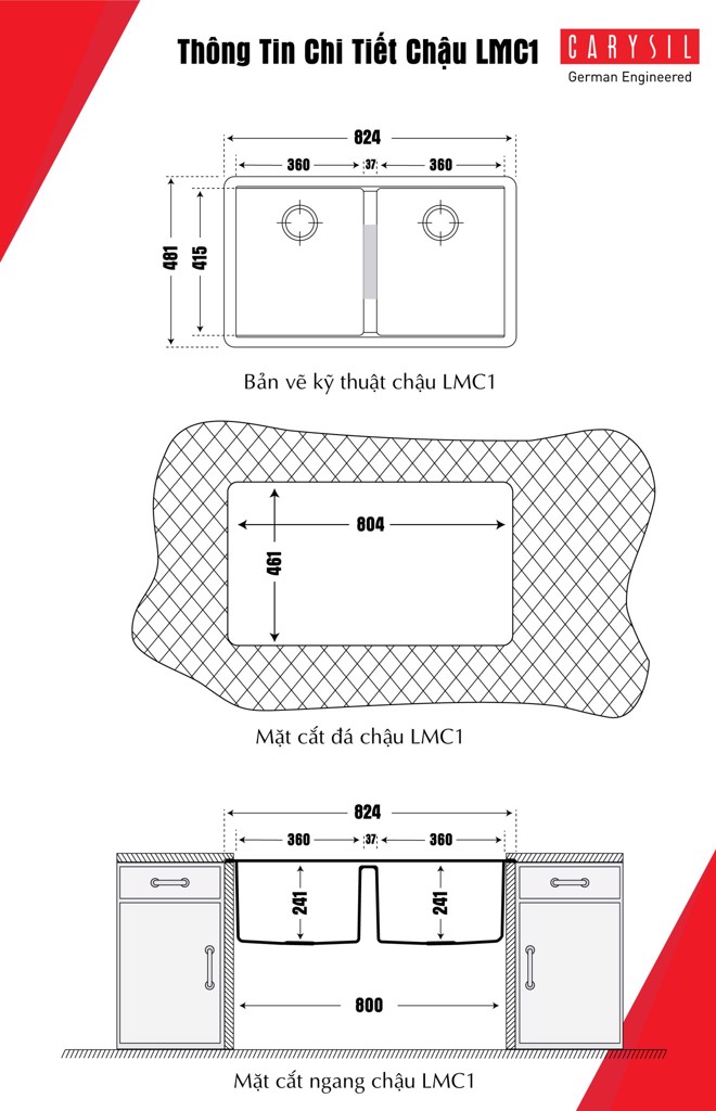 bộ xả Chậu Rửa Chén Đá Granite Carysil LMC1