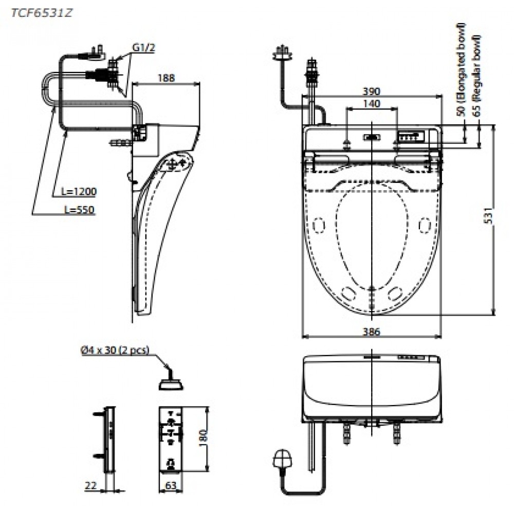 Bản vẽ kỹ thuật nắp rửa điện tử TCF6531Z