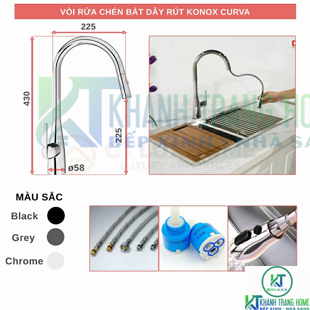 VÒI RỬA CHÉN BÁT DÂY RÚT KONOX CURVA Grey VÒI RỬA CHÉN BÁT DÂY RÚT KONOX CURVA Grey