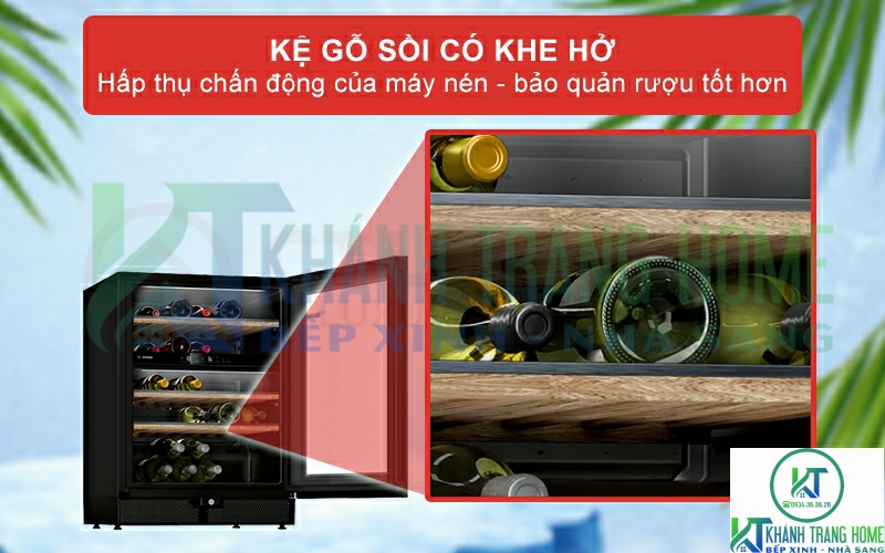 Bảo quản rượu tốt hơn với thiết kế kệ gỗ sồi có khe hở và làm mát bằng máy nén