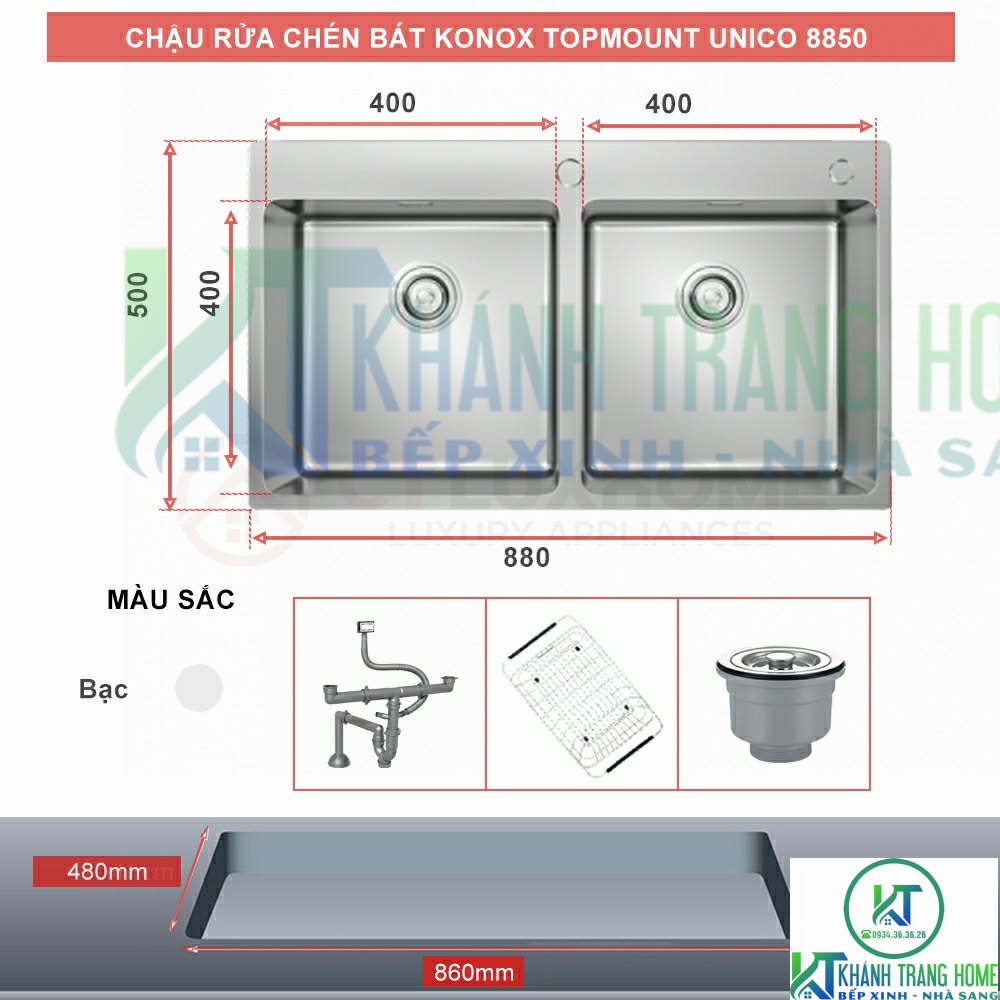 CHẬU RỬA CHÉN BÁT KONOX TOPMOUNT UNICO 8850