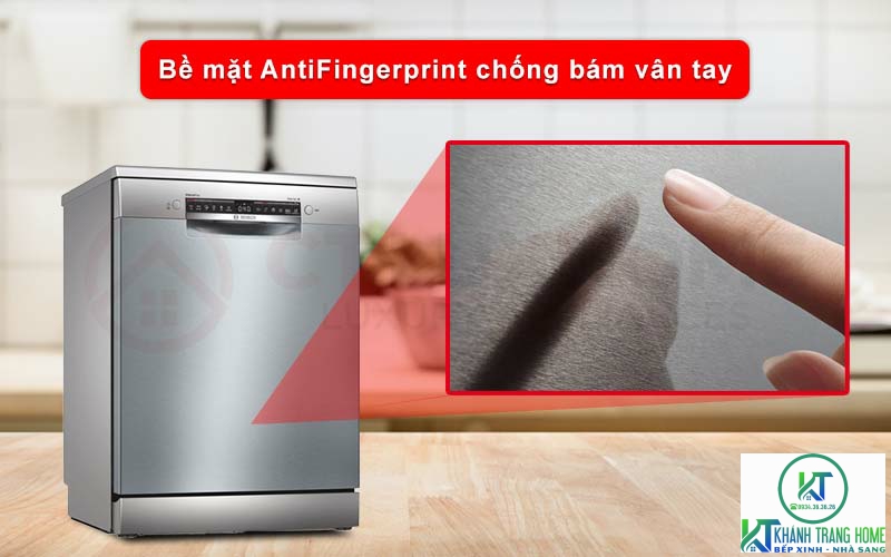 Bề mặt máy rửa chén Bosch SMS4ECI26E chống bụi bẩn, chống bám vân tay.