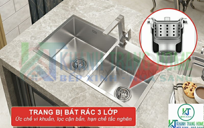 Trang bị bát rác 3 lớp ức chế hiệu quả sinh trưởng của vi khuẩn, lọc cặn bẩn, hạn chế tắc nghẽn đường ống thoát