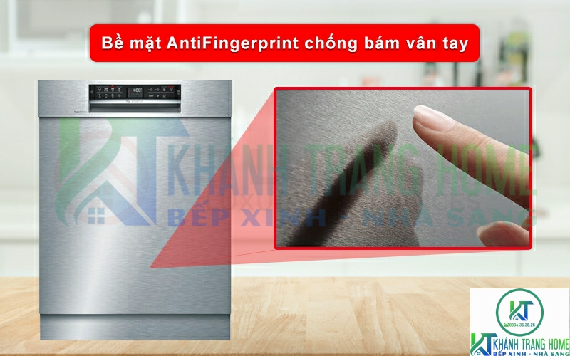 Chất liệu chống bám vân tay AntiFingerprint được phủ trên bề mặt máy rửa bát Bosch SMU68TS02E.