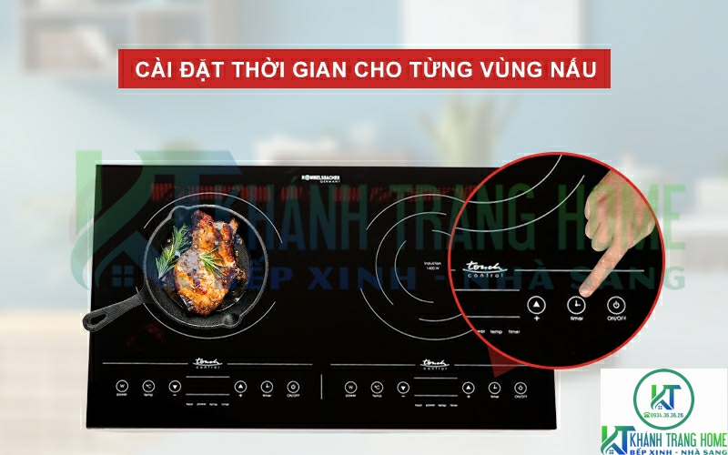 Lựa chọn cài đặt thời gian cho từng vùng nấu ngay trên bếp từ Rommelsbacher CT 3410/IN.