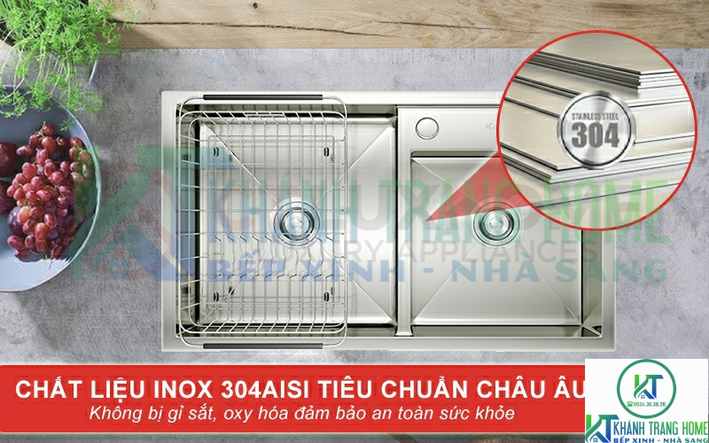 Chậu rửa Overmount Sink KN8245DO được sản xuất với chất liệu chính là inox 304AISI