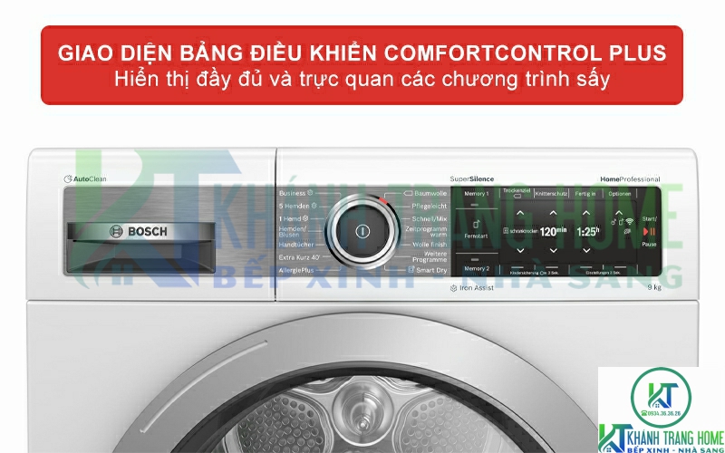 Giao diện người dùng ComfortControl Plus hiển thị trực quan và đầy đủ chương trình máy.