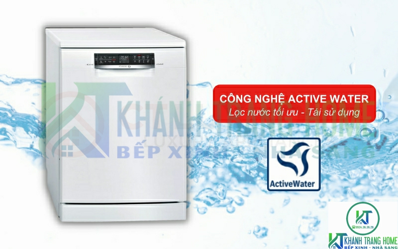 Công nghệ ActiveWater tối ưu lượng nước rửa cho từng chu kỳ của Máy rửa bát Bosch SMS68TW06E