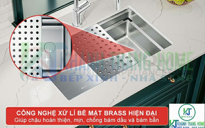 Bề mặt chống bám dầu, hạn chế xước mờ tinh xảo nhờ công nghệ Brass