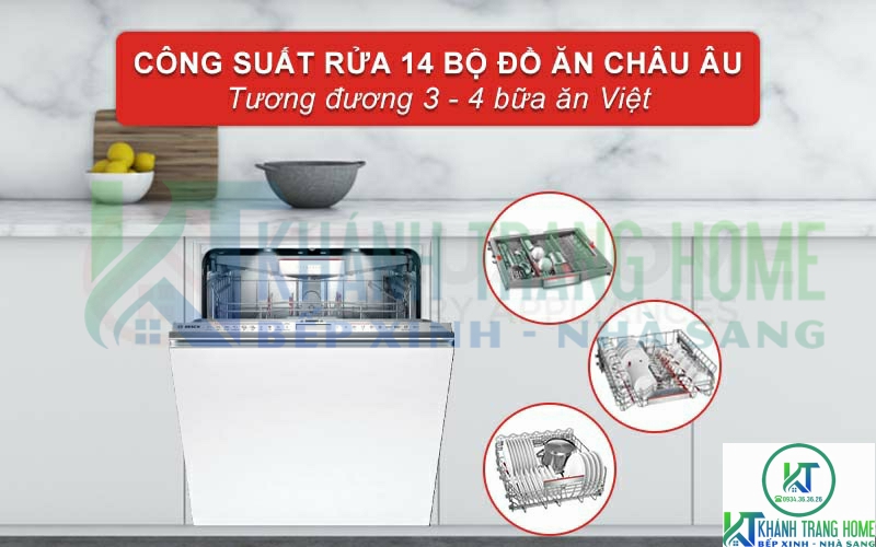 Máy rửa chén bát SMV8YCX03E có công suất rửa lớn lên tới 14 bộ đồ ăn Châu Âu