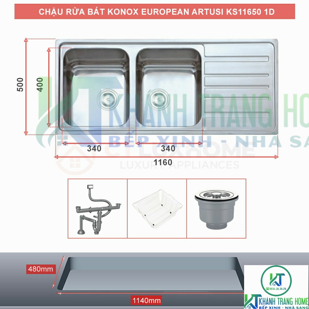 CHẬU RỬA CHÉN BÁT KONOX EUROPEAN ARTUSI KS11650 1D