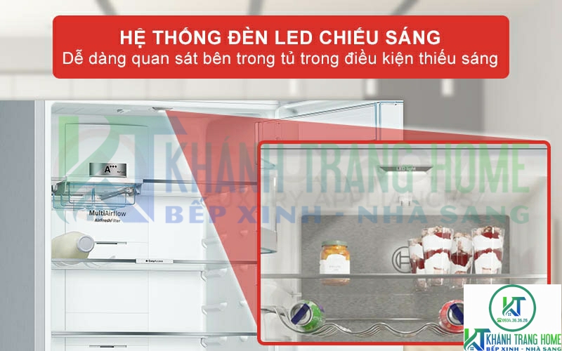 Bên trong khoang tủ lạnh KGN56LB40O được trang bị thêm đèn LED chiếu sáng đồng đều