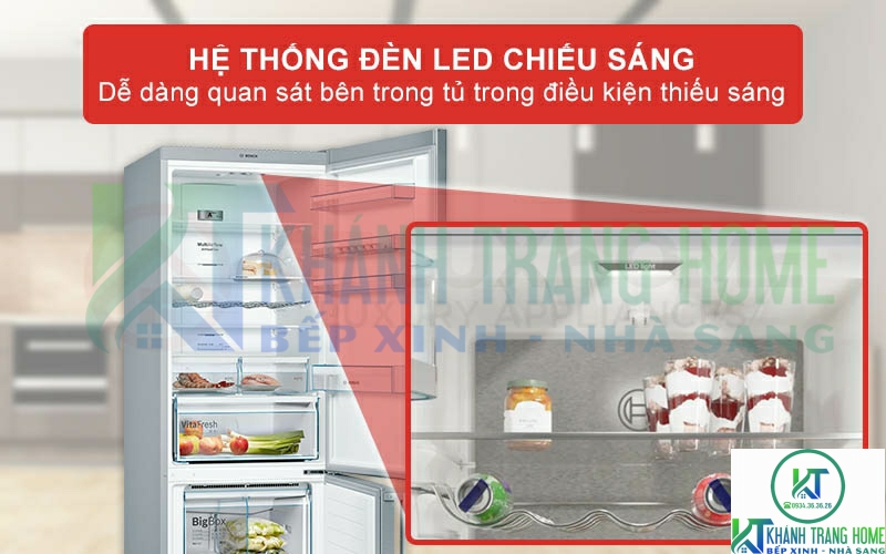 Khoang tủ lạnh KGN56XI40J được trang bị thêm đèn LED chiếu sáng đồng đều