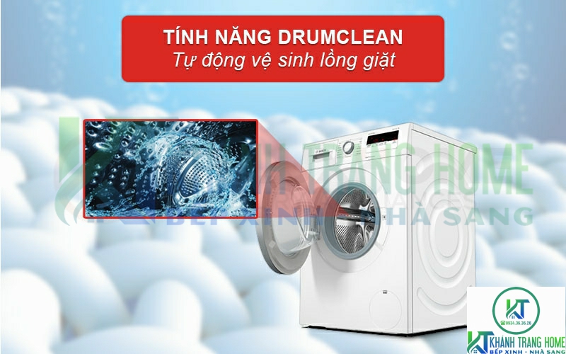 Tính năng Drum Clean tự động vệ sinh bên trong khoang máy giặt