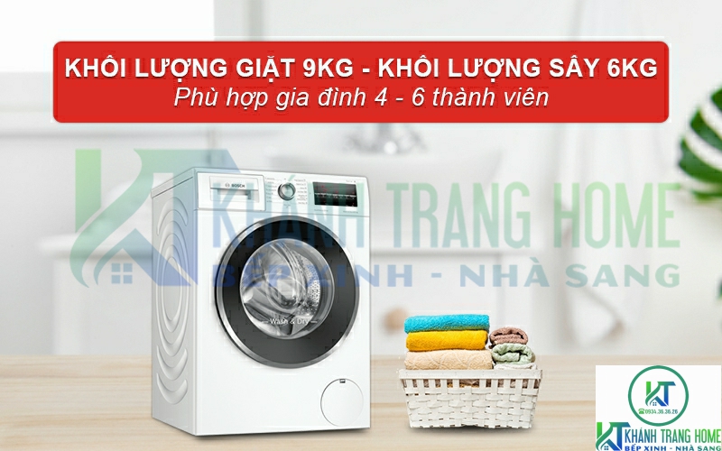Máy giặt kèm sấy Bosch WNA14400SG có công suất giặt và sấy khá lớn.