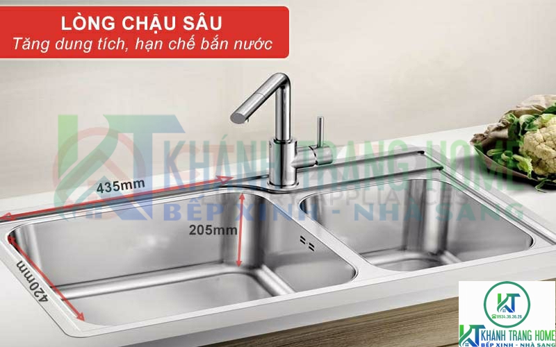 Lòng chậu sâu, tăng dung tích rửa giúp dễ dàng hơn khi rửa nhiều đồ vật