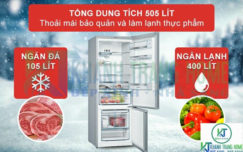 Tủ lạnh Bosch KGN56LB40O có dung tích chứa đến 505 lít