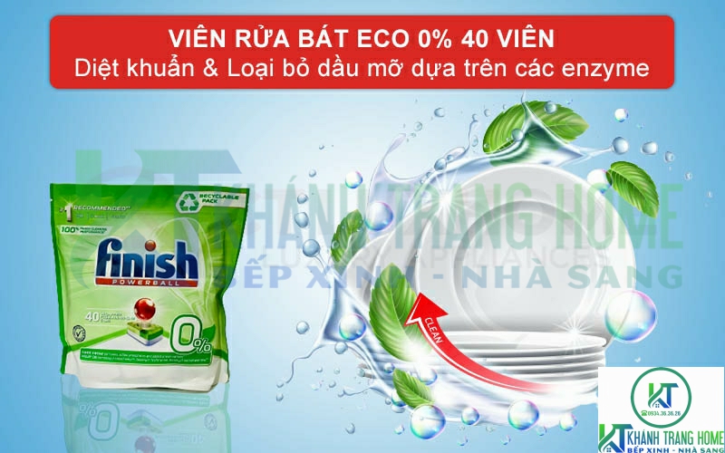 Giới thiệu về viên rửa chén bát Eco Finish 0% 40 viên Finish